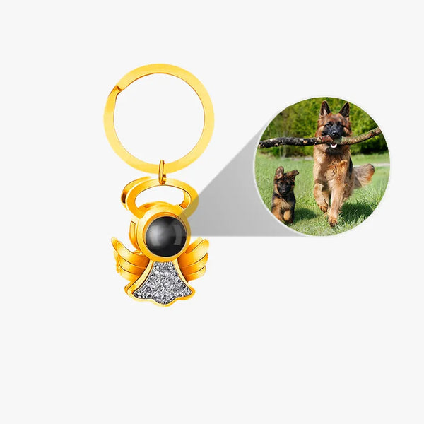 Personalized Pet Photo Projection Angel Keychain